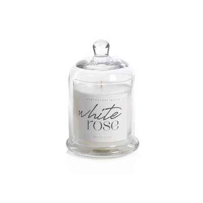 White Rose Scented Candle Jar with Glass Dome