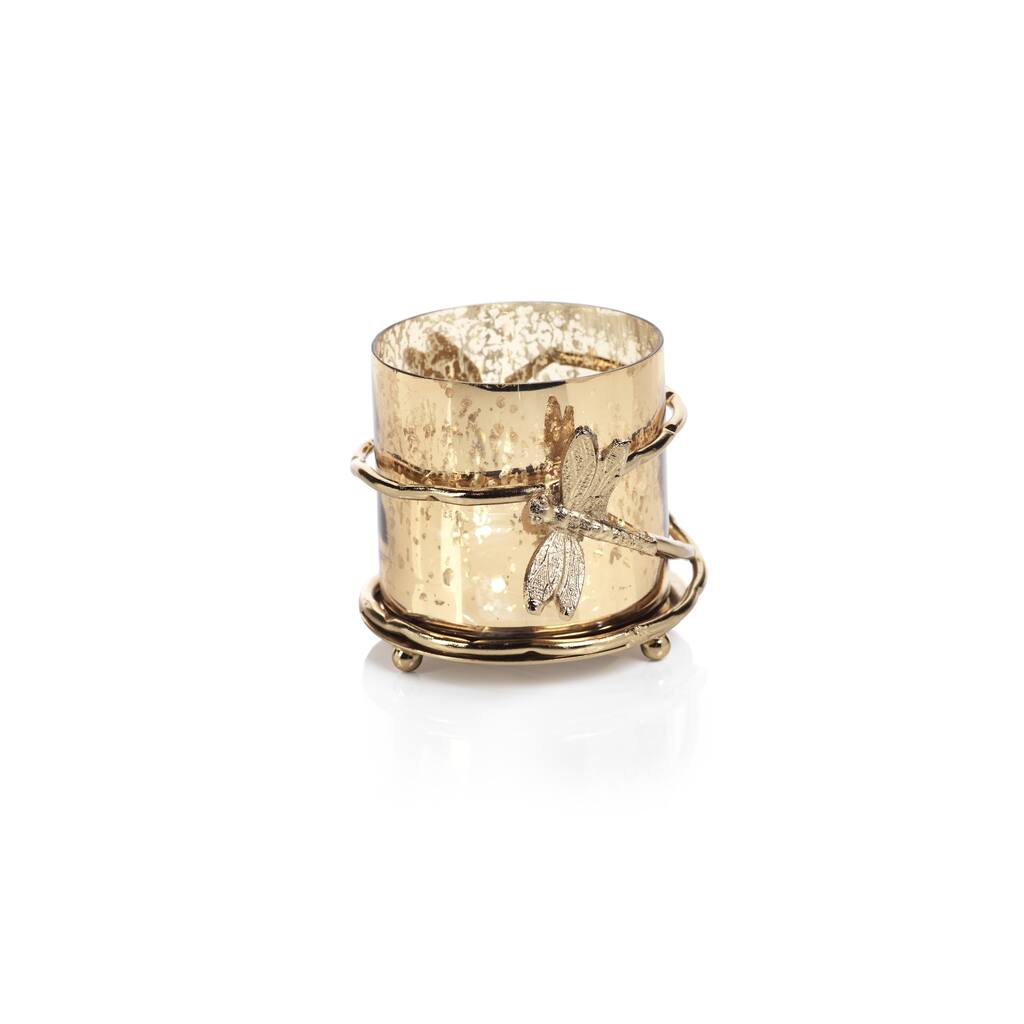 Dragonfly Gold Glass Votive Candle Holder, 3.5-Inch Diameter