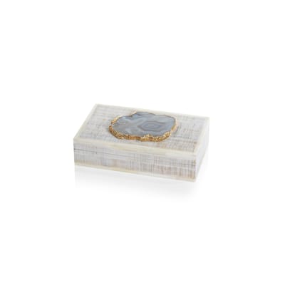 Chiseled Mango Wood & Bone Decorative Box with Agate Stone