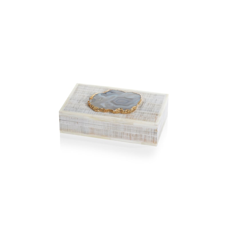 Chiseled Mango Wood & Bone Decorative Box with Agate Stone