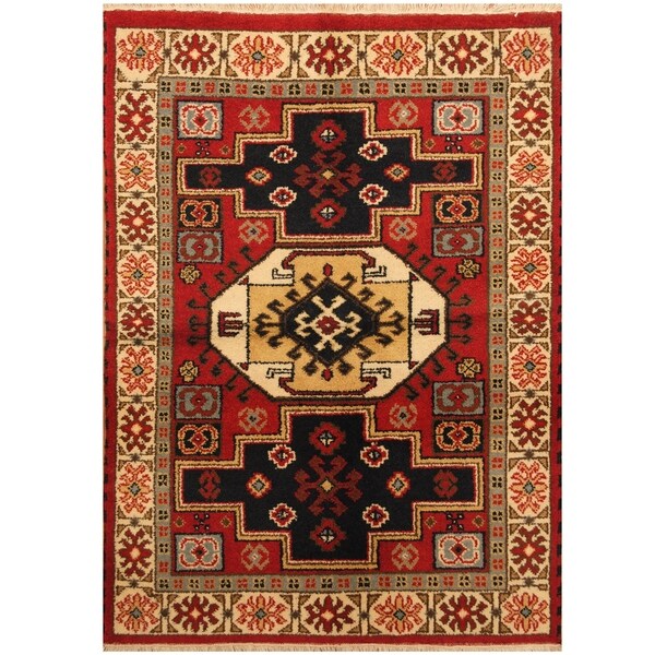 Handmade One-of-a-Kind Kazak Wool Rug (India) - 4' x 6'