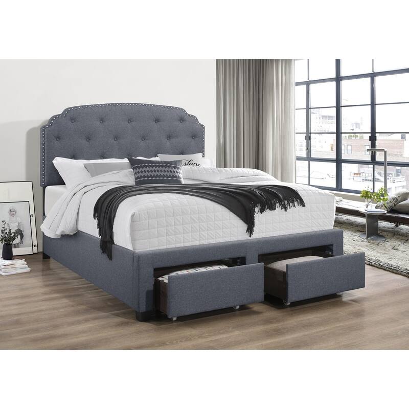 Carolina Panle Bed with Storage - Grey - Queen
