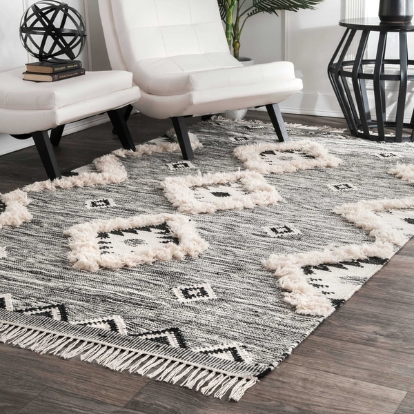 Shop nuLOOM Grey Southwestern Handwoven Wool Ikat Tassel Area Rug 9