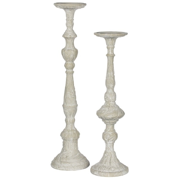 Roman Style Pillar Candlesticks - Set of 2 - 6"L x 6"W x 24.5"H, 5.75"L x 5.75"W x 20.5"H