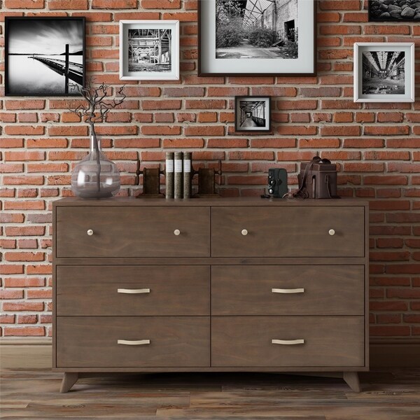 Novogratz Otis Mid-Century Modern Dark Walnut 6-Drawer Dresser