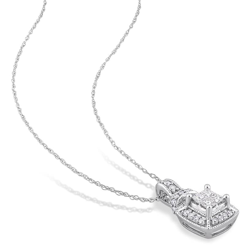 Miadora 10k White Gold 5/8ct TDW Diamond Quad Halo Jewelry Set