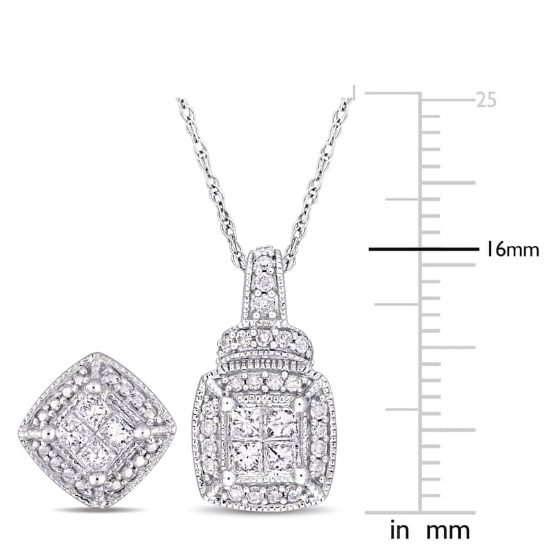 Miadora 10k White Gold 5/8ct TDW Diamond Quad Halo Jewelry Set
