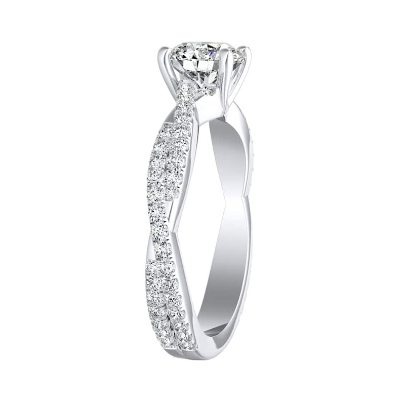Auriya 14k Gold 1ctw Twisted Round Diamond Engagement Ring GIA Certified (G-H, VS1-VS2)