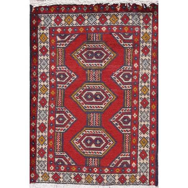 Balouch Geometric Hand-Knotted Wool Persian Oriental Area Rug - 2'8" x 1'10"