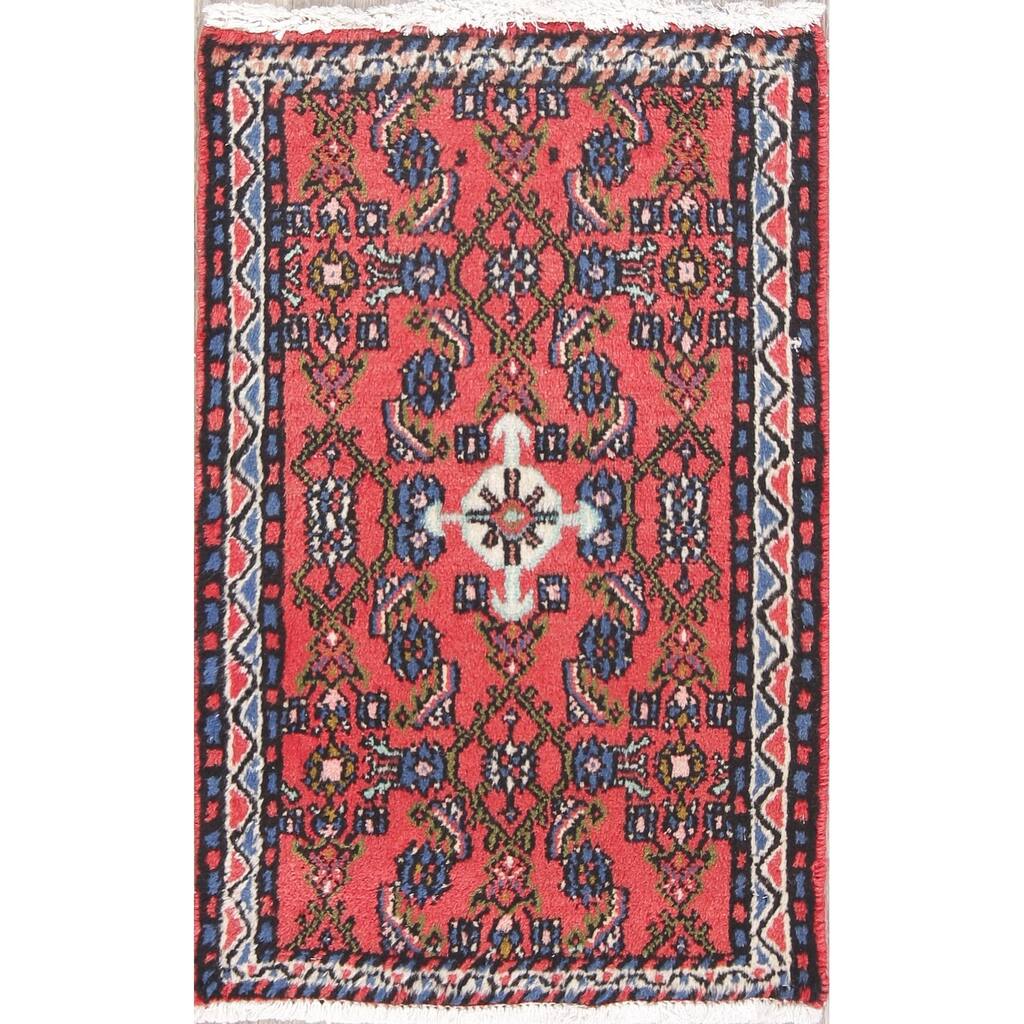 Hamedan Geometric Hand-Knotted Wool Persian Oriental Area Rug - 2'8" x 1'9"