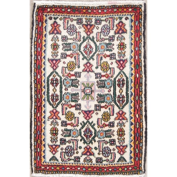Malayer Geometric Hand-Knotted Wool Persian Oriental Area Rug - 2'10" x 1'10"