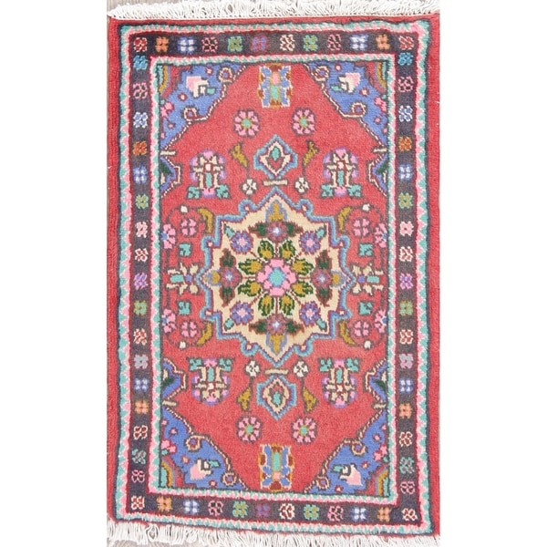 Hamedan Geometric Hand-Knotted Wool Persian Oriental Area Rug - 2'9" x 1'9"