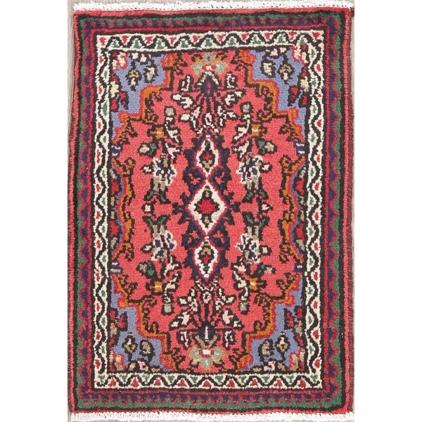 Hamedan Geometric Hand-Knotted Wool Persian Oriental Area Rug - 2'8" x 1'9"