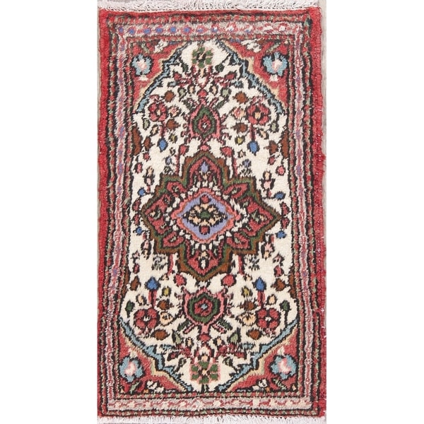 Vintage Hamedan Geometric Hand-Knotted Wool Persian Oriental Area Rug - 2'10" x 1'7"