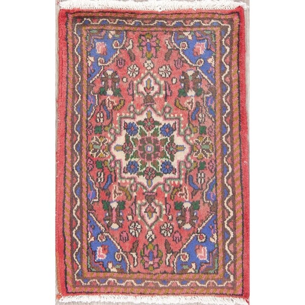 Hamedan Floral Hand-Knotted Wool Persian Oriental Area Rug - 2'7" x 1'9"
