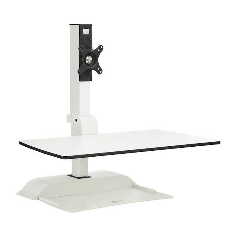 Safco Home Office White Electric Adjustable Desktop Sit/Stand Workstation with Single Monitor Arm