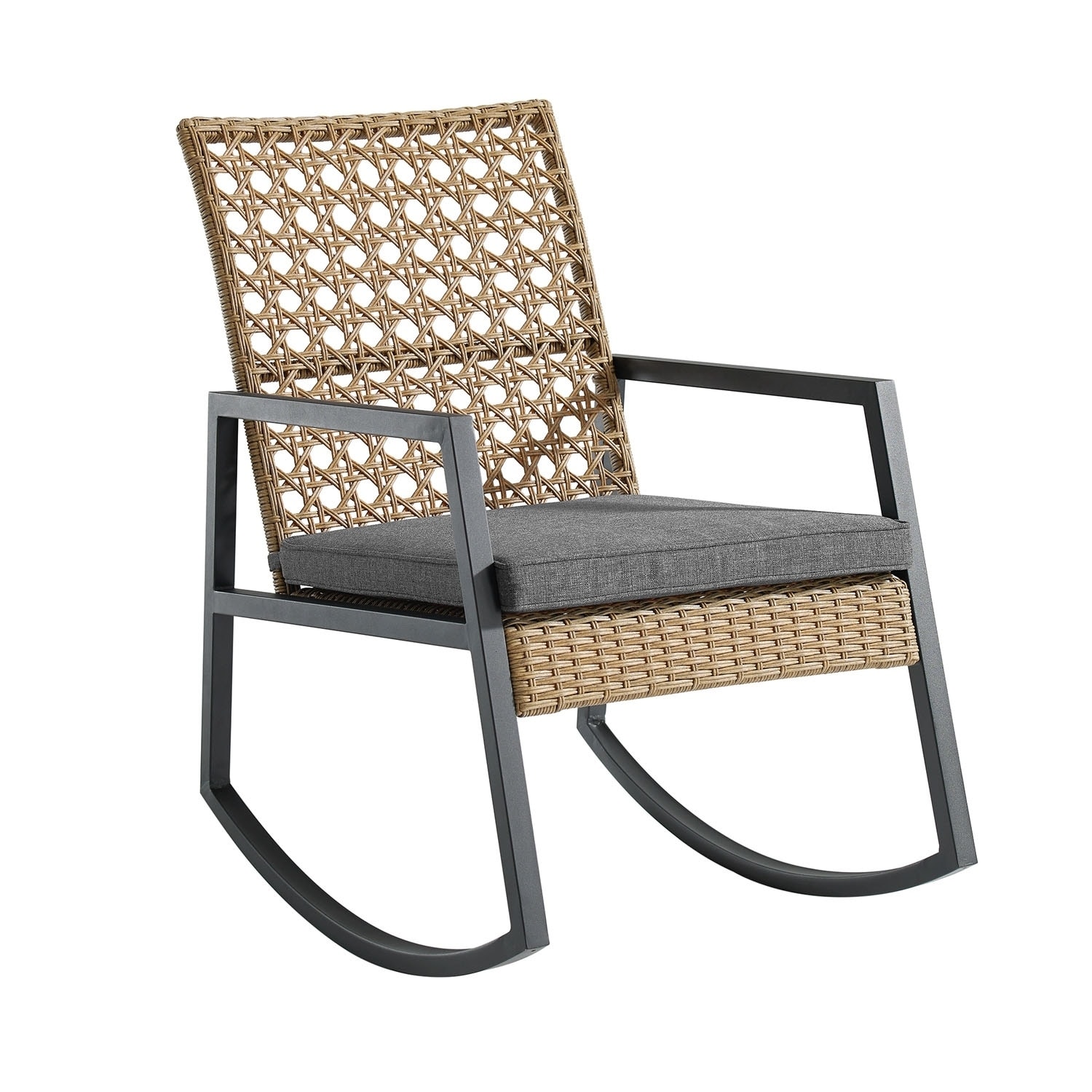 Modern Outdoor Patio Rattan Rocking Chair - Light Brown/Grey