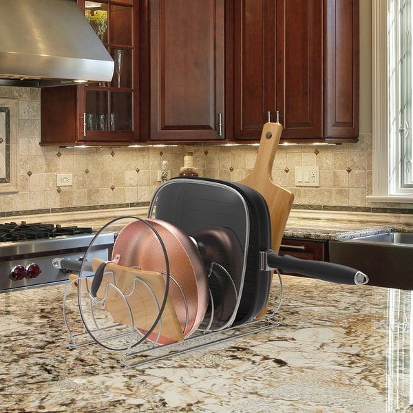 Cookware Organizer-6 Compartment Horizontal Holder for Pots, Pans, Cutting Boards, Baking Sheets by Lavish Home. Opens flyout.