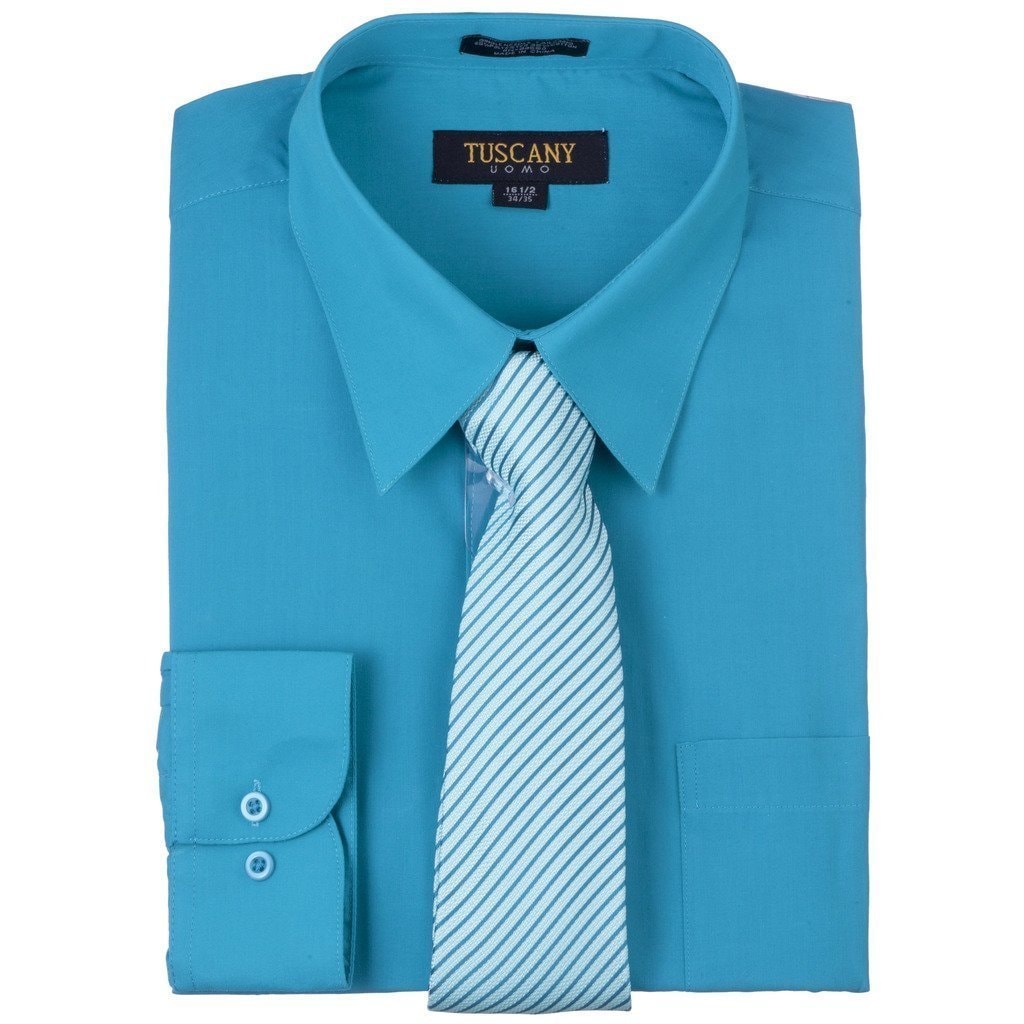 mens turquoise shirt and tie set