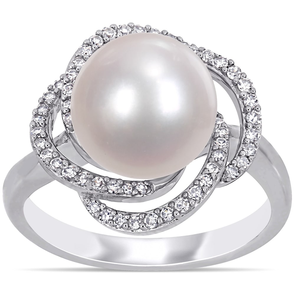 14K White Gold Pearl Ring Band Solid Antiqued 14K Gold Yellow 4 mm 12mm FW Cultured Pearl Ring