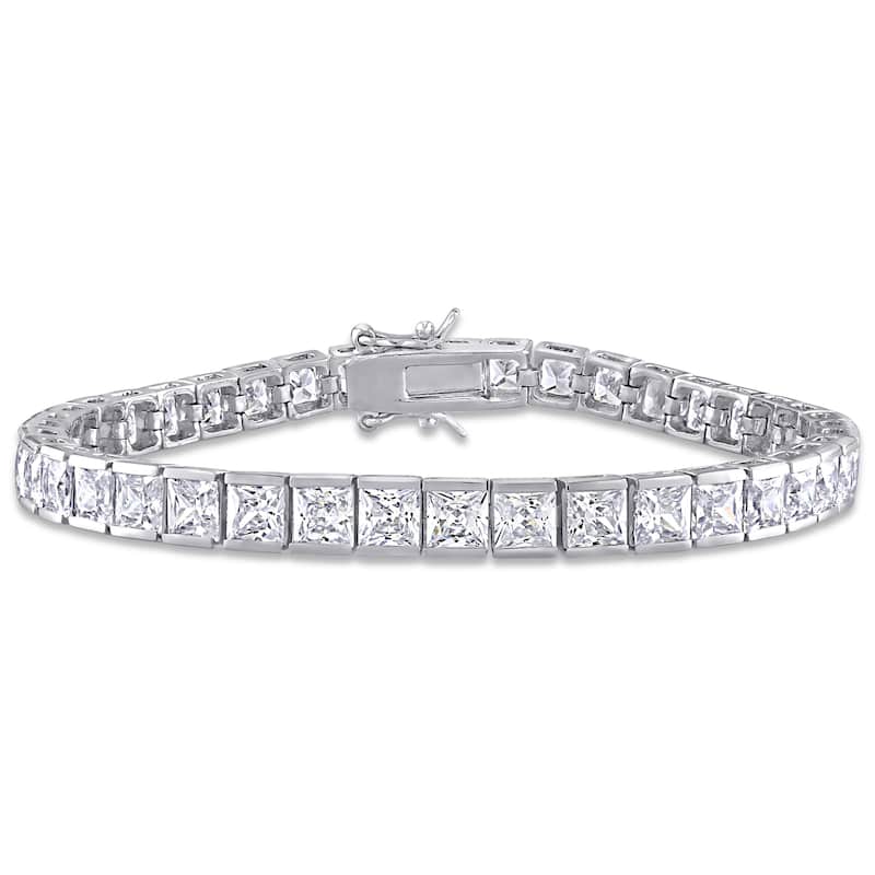 Miadora Sterling Silver 26 3/8ct TGW Square-Cut Cubic Zirconia Tennis Bracelet