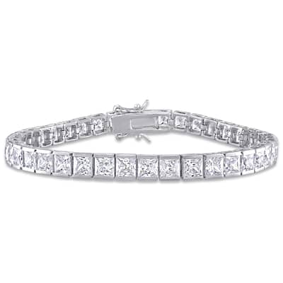 Miadora Sterling Silver 26 3/8ct TGW Square-Cut Cubic Zirconia Tennis Bracelet