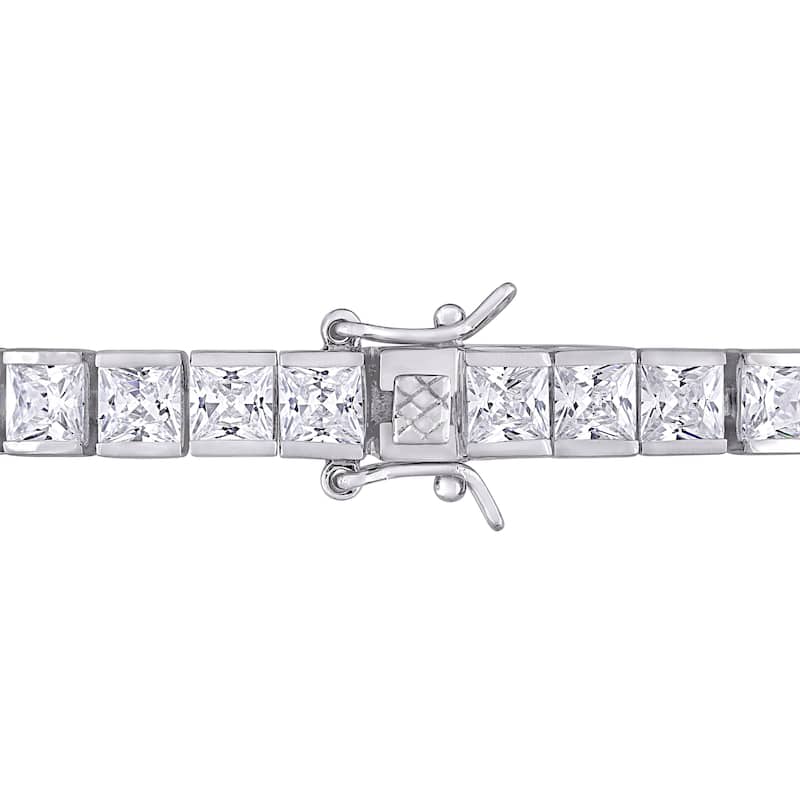 Miadora Sterling Silver 26 3/8ct TGW Square-Cut Cubic Zirconia Tennis Bracelet