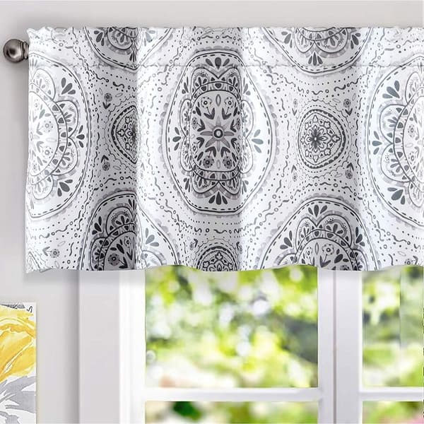slide 1 of 4, DriftAway Lucia Medallion Pattern Lined Window Valance - 52" width x 18" length - 52" width x 18" length Grey