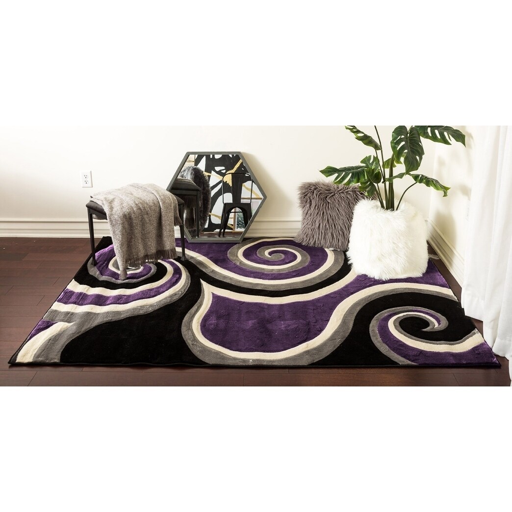 Shop Purple Soft Black Grey Contemporary Hand Carved 3 D Swirl Area Rug Overstock 27973925