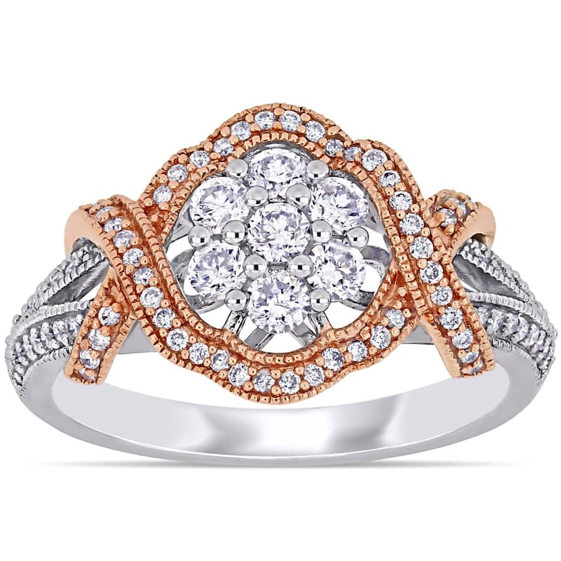 Miadora 2-Tone 14k Gold 5/8ct TDW Diamond Floral Crossover Engagement Ring
