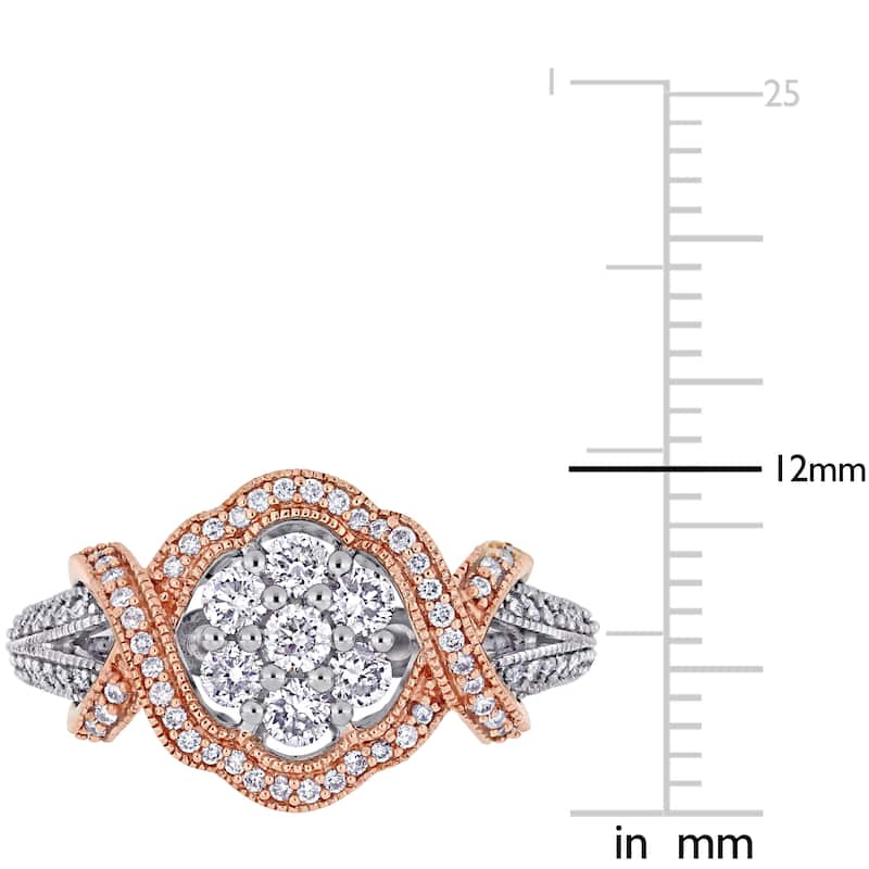 Miadora 2-Tone 14k Gold 5/8ct TDW Diamond Floral Crossover Engagement Ring
