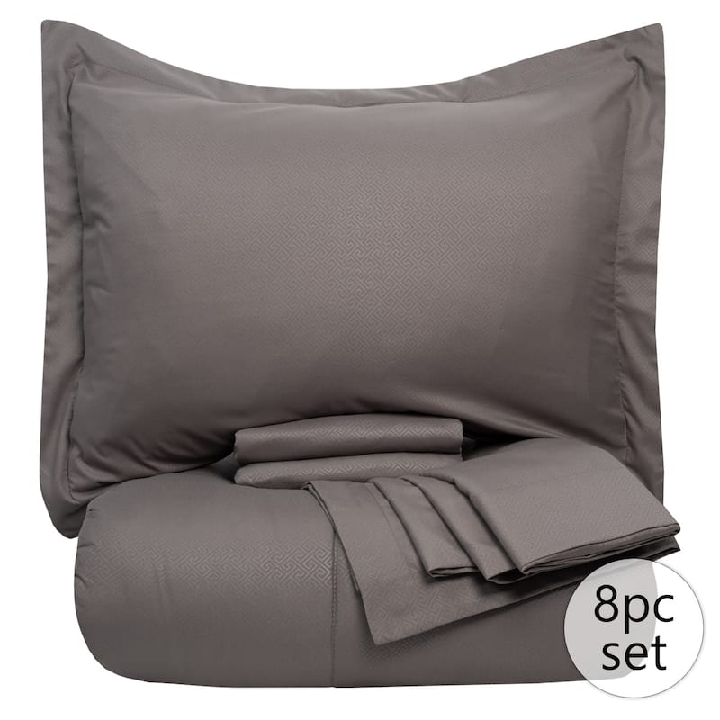Sweet Home Collection Greek Key Embossed 8-Piece Bed In a Bag Set