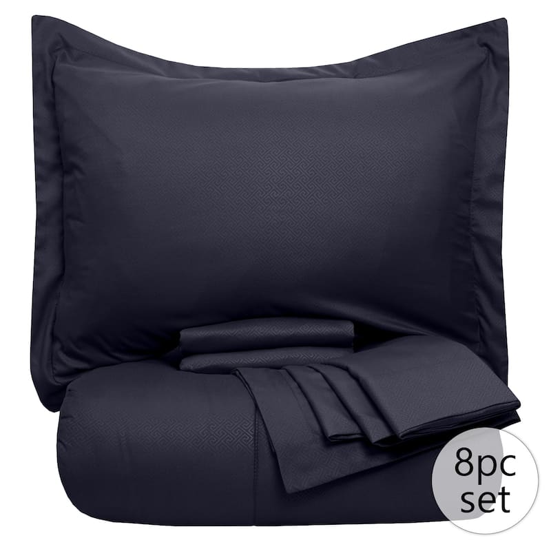 Sweet Home Collection Greek Key Embossed 8-Piece Bed In a Bag Set
