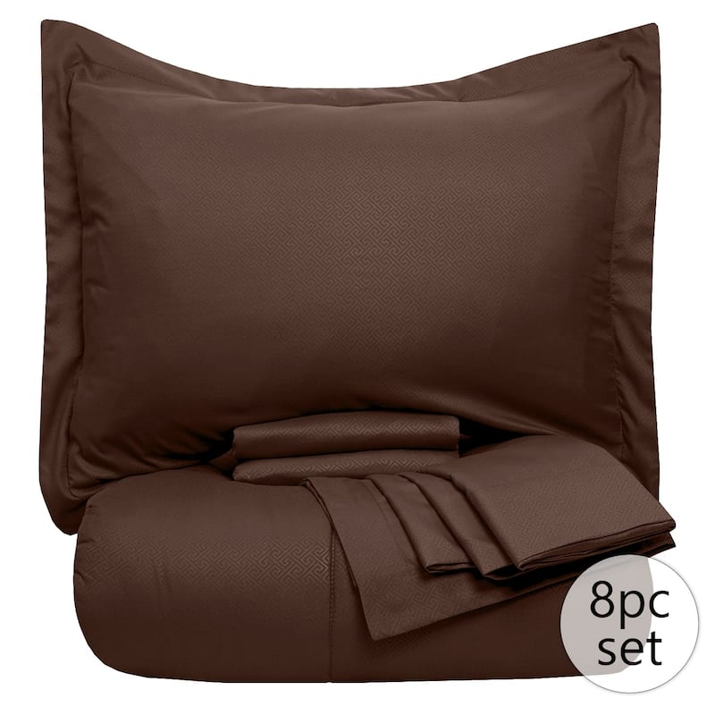 Sweet Home Collection Greek Key Embossed 8-Piece Bed In a Bag Set