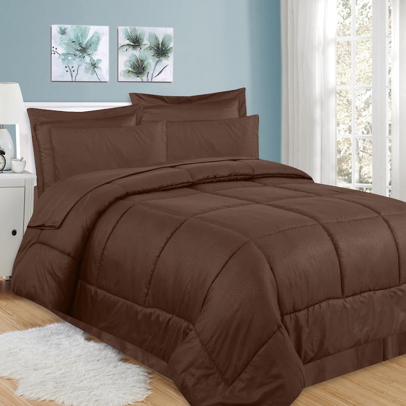 Sweet Home Collection Greek Key Embossed 8-Piece Bed In a Bag Set - King - Chocolate
