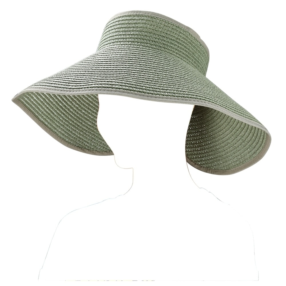 Women Wide Brim Roll-up Straw Sun Visor Packable Foldable Beach Open Top Hat LC
