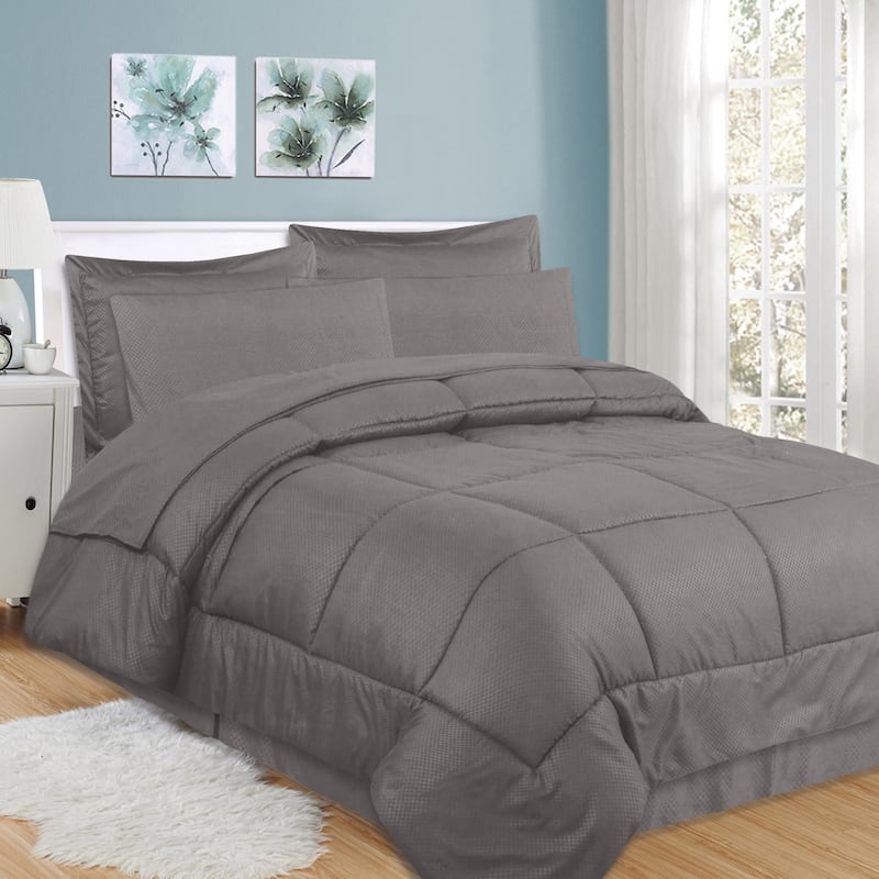 Sweet Home Collection Checkered Embossed 8-Piece Bed in a Bag Set - Grey - Queen