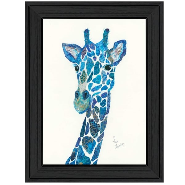 "Blue Giraffe" by Lisa Morales, Ready to Hang Framed Print, Black Frame