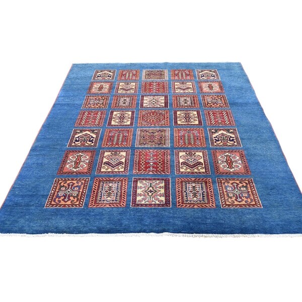 Shahbanu Rugs Denim Blue Super Kazak Garden Design Pure Wool Handmade Oriental Rug (5'0" x 6'6") - 5'0" x 6'6"