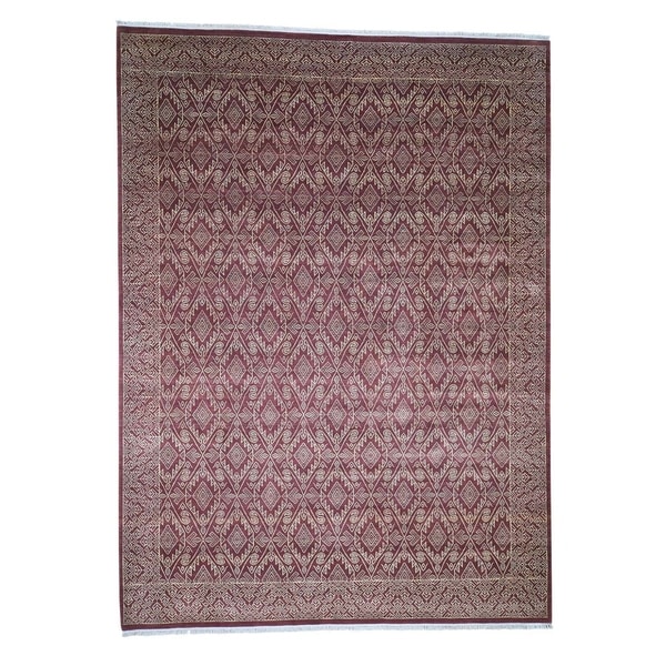 Shahbanu Rugs Red Tone on Tone Geometric Design Pure Wool Hand-Knotted Oriental Rug (9'2" x 12'6") - 9'2" x 12'6"