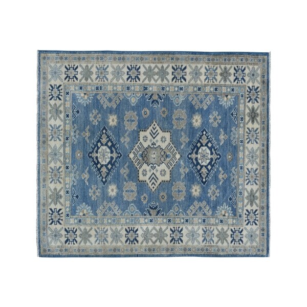 Shahbanu Rugs Blue Vintage Look Kazak Pure Wool Hand-Knotted Oriental Rug (3'3" x 5'0") - 3'3" x 5'0"