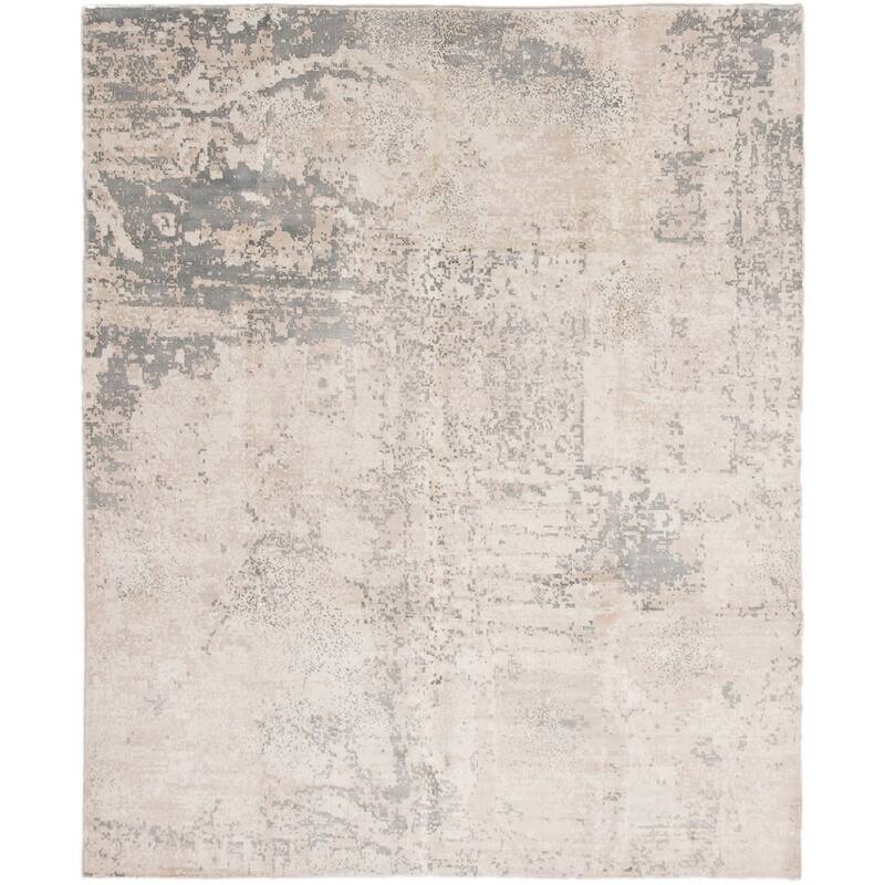 Handknotted Galleria Cream Viscose Rug 8'1 x 9'9 On Sale Bed