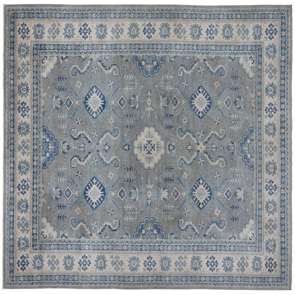 Shahbanu Rugs Gray Hand-Knotted Vintage Look Kazak Pure Wool Oriental Rug (8'10" x 11'9") - 8'10" x 11'9"