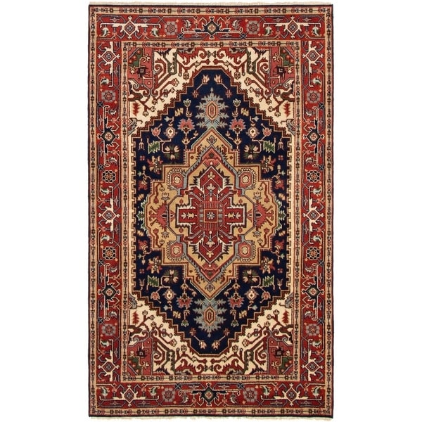 ECARPETGALLERY Hand-knotted Serapi Heritage Dark Navy Wool Rug - 5'1 x 8'0