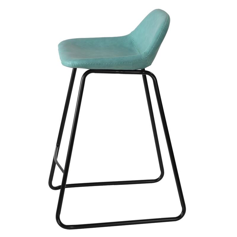 Cortesi Home Ava Counterstools in Aqua Blue Faux Leather (Set of 2) - 24" Seat