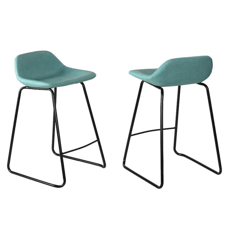 Cortesi Home Ava Counterstools in Aqua Blue Faux Leather (Set of 2) - 24" Seat