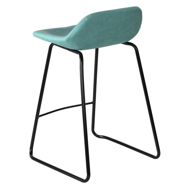 Cortesi Home Ava Counterstools in Aqua Blue Faux Leather (Set of 2) - 24" Seat