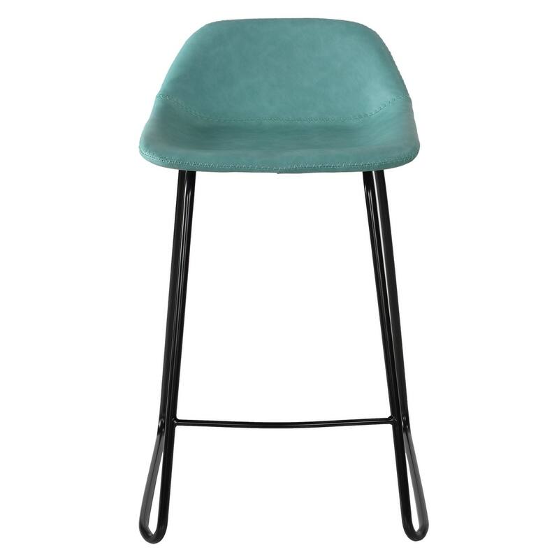Cortesi Home Ava Counterstools in Aqua Blue Faux Leather (Set of 2) - 24" Seat