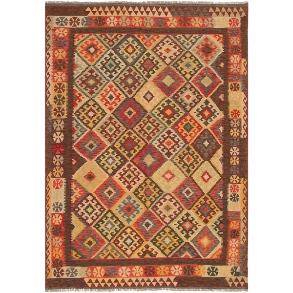 eCarpetGallery Flat-weave Sivas Dark Red Wool Kilim - 6'10 x 9'9