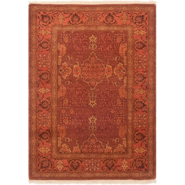 ECARPETGALLERY Hand-knotted Peshawar Oushak Dark Copper Wool Rug - 4'2 x 5'10